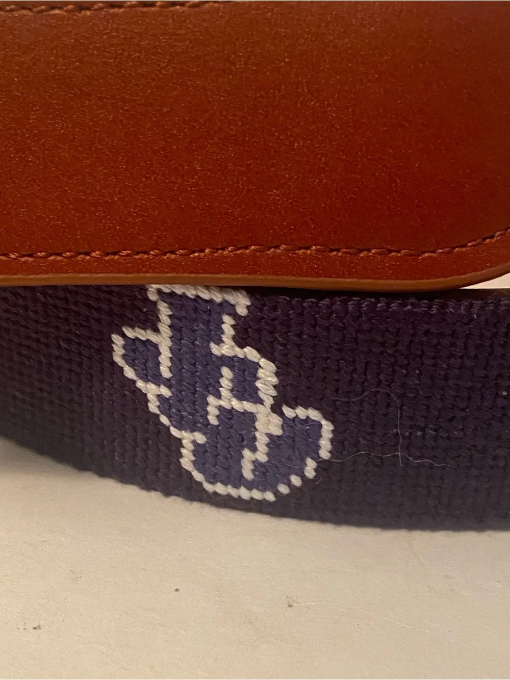 Bluegrass Fairway Navy Blue Custom Embroidered Images Canvas LeatherTrim Belt 35